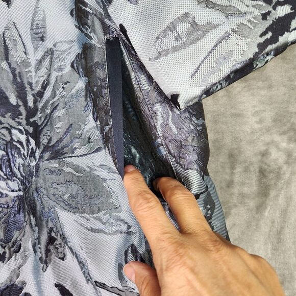 Chico's Womens Long Jacket 2/M Blue Tonal Floral Jacquard Open Front Blazer NWT - Picture 5 of 12